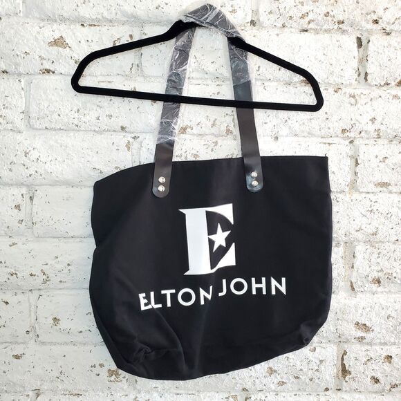 Elton John Black Canvas Tote Bag Concert Farewell Yellow Brick Road Tour Travel - Picture 1 of 4